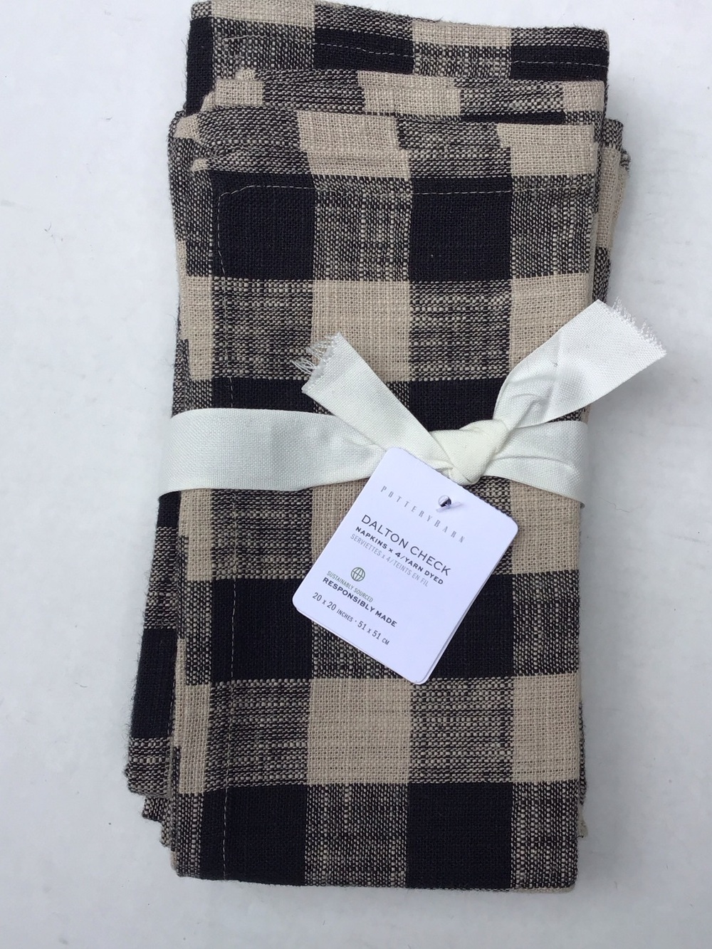 4 Pottery Barn Dalton Check Plaid Linen Blend Napkins (1)
